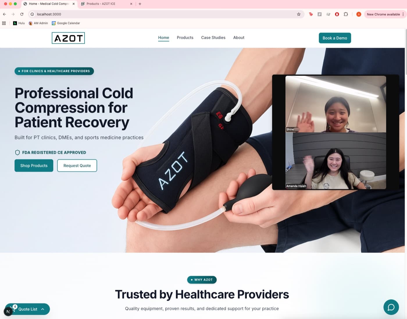 First call with Azot founder reviewing the initial site draft