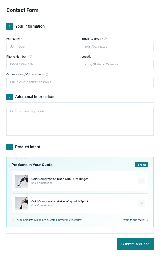 Contact form with products auto-populated