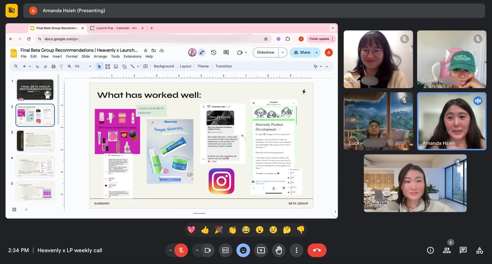 Presenting final beta group recommendations for Heavenly Skincare